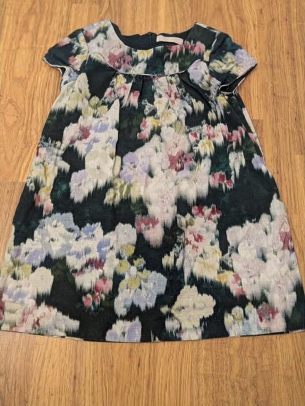 Zara Girls Floral Print Black Cotton Dress Size 9/10 With Lined Interior And Sho
